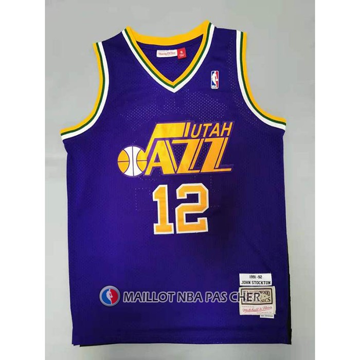 Maillot Utah Jazz John Stockton NO 12 Mitchell & Ness 1991-92  volet